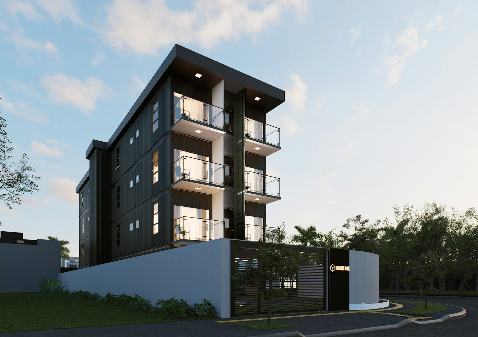Modern apartment building exterior representing real estate and property management operations.